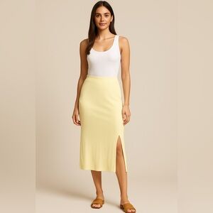 Nordstrom Ribbed Midi Skirt with Side Slit | Yellow Bodycon Skirt Women’s Large
